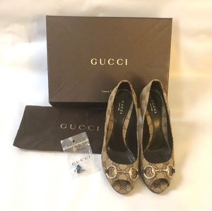 Authentic GUCCI monogram horse bit heels size 37.5